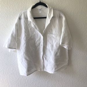 Stars Above White Button Down Short Sleeve Top